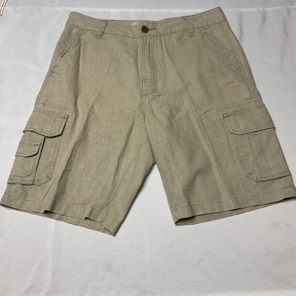 Paradise Collection Mens‎ Khaki Linen light weight daily cargo shorts 32